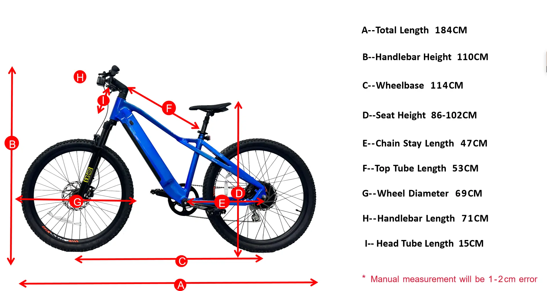 Geometry Of 500w Hidden Battery Electric Mountain Bike